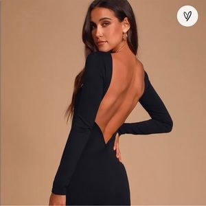LULU’s Va Va Voom Deep V Open Back Dress Black
